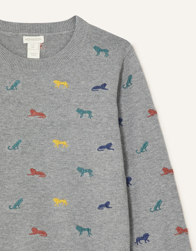 Embroidered Lion Jumper, Grey (GREY), large