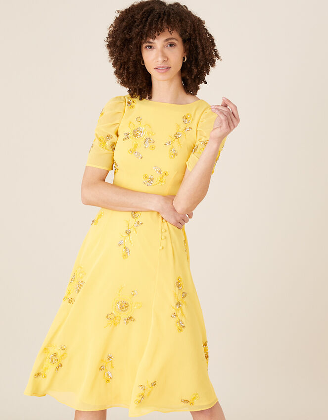 ARTISAN Lilah Floral Embellished Dress, Yellow (YELLOW), large