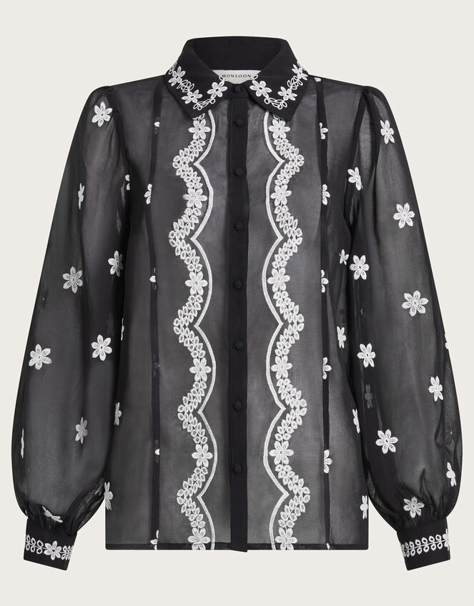 Fiori Embroidered Blouse, Black (BLACK), large