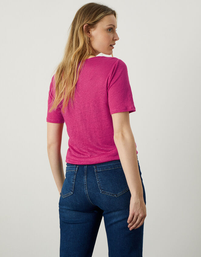 Embroidered Detail Jersey Linen T-Shirt, Pink (PINK), large