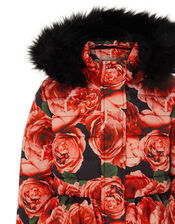 Rose Print Padded Coat, Red (RED), large