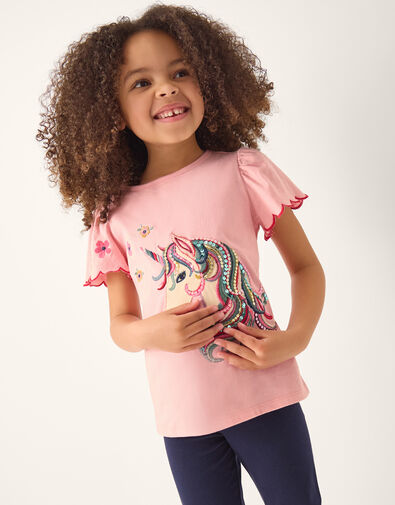 Embroidered Sequin Unicorn T-Shirt, Pink (PINK), large