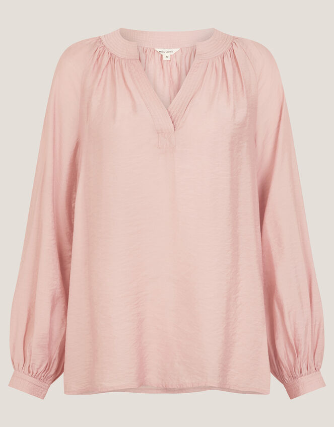 Aya Long Sleeve Satin Blouse, Pink (BLUSH), large