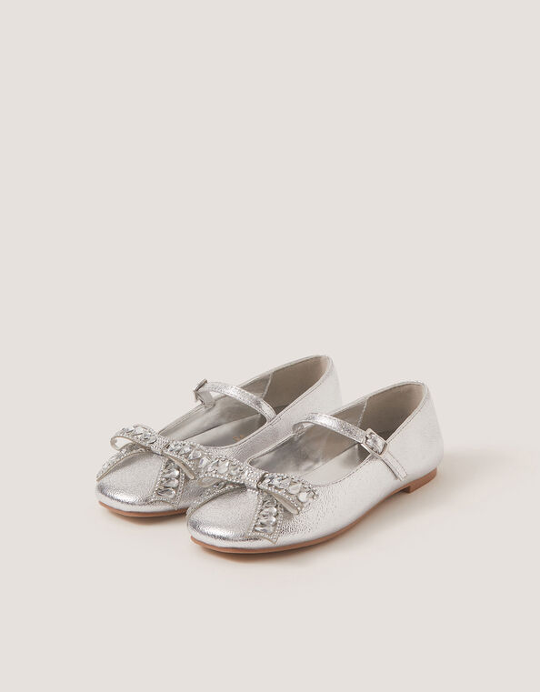Gemstone Bow Ballet Flats, Silver (SILVER), large