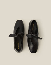 Rena Bow Strap Leather Ballet Flats, Black (BLACK), large