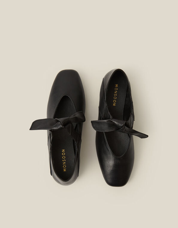 Rena Bow Strap Leather Ballet Flats, Black (BLACK), large