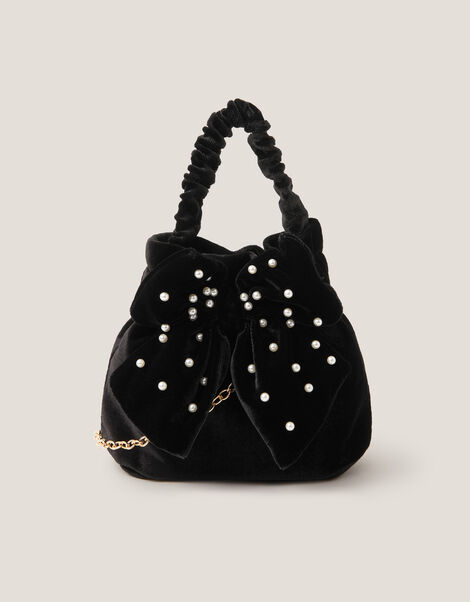 Pearl Bow Velvet Bag, , large