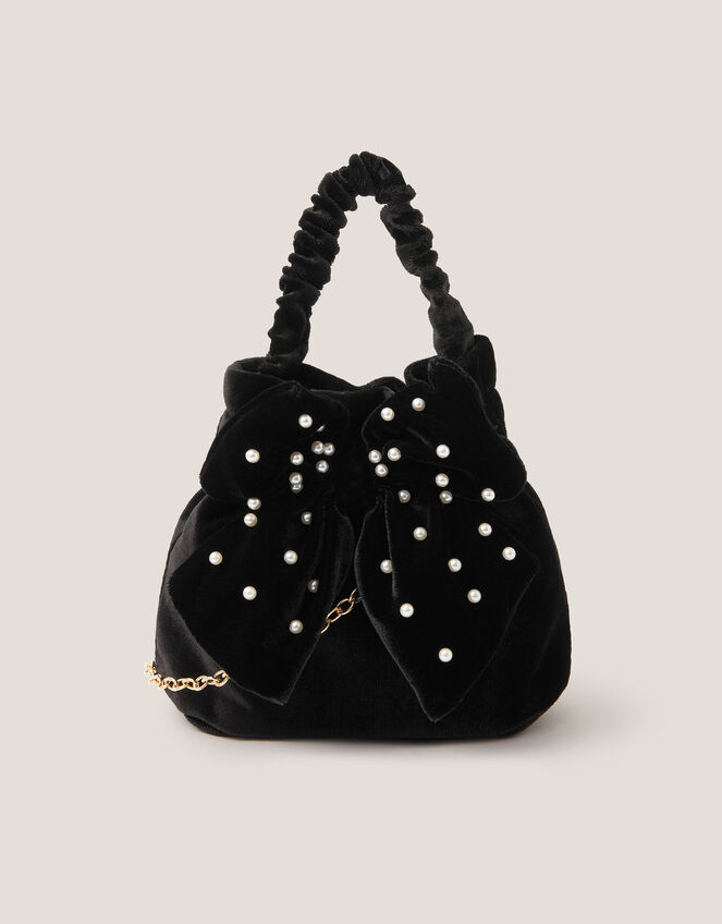 Pearl Bow Velvet Bag, , large