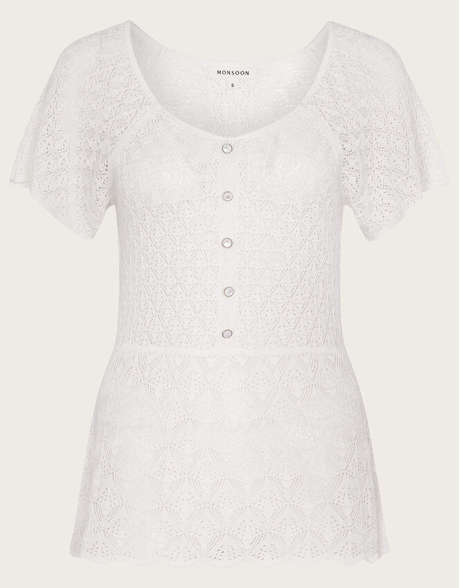 Angel Sleeve Pointelle Top, Ivory (IVORY), large
