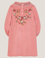 Floral Embroidered Corduroy Dress, Pink (PINK), large