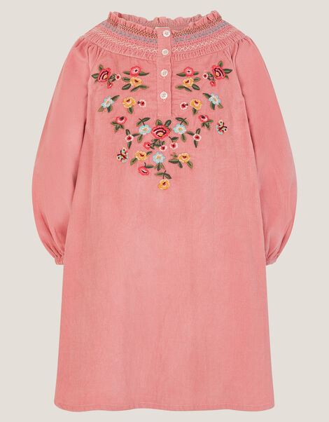 Floral Embroidered Corduroy Dress, Pink (PINK), large