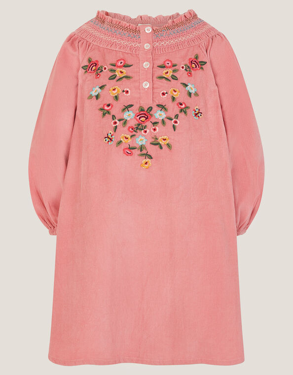 Floral Embroidered Corduroy Dress, Pink (PINK), large