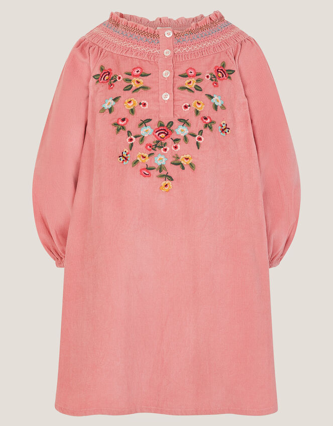 Floral Embroidered Corduroy Dress, Pink (PINK), large