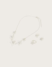 Diamante Wire Flower Jewellery Set, , large