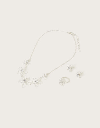 Diamante Wire Flower Jewellery Set, , large