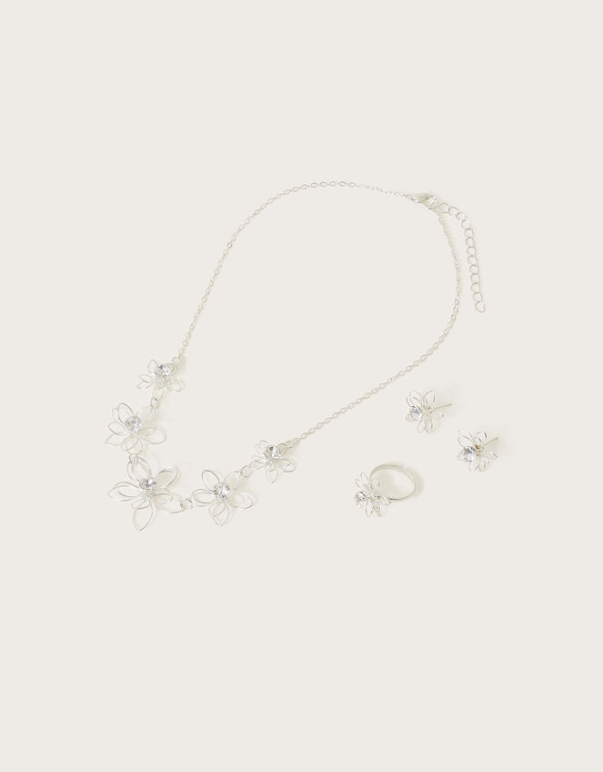 Diamante Wire Flower Jewellery Set, , large