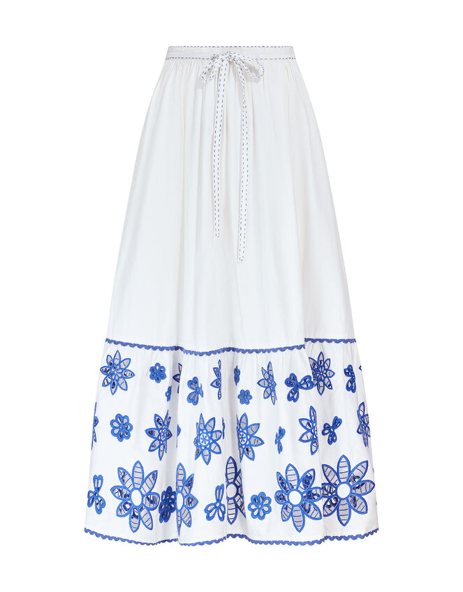 East Harlow Floral Cutwork Maxi Skirt, White (WHITE), large