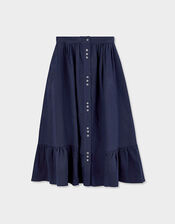 East Liza Midi Linen Skirt, Blue (NAVY), large