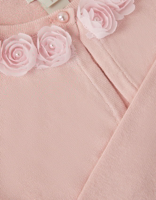 Ottilie Appliqu&eacute; Rose Pearl Cardigan, Pink (DUSKY PINK), large