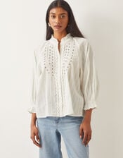 Arden Embroidered Cotton Blouse, Ivory (IVORY), large