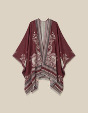 Crissy Jacquard Poncho, Red (BERRY), large