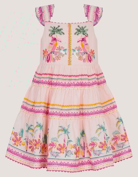 Baby Tina Tropical Toucan Tier Dress, Pink (PINK), large