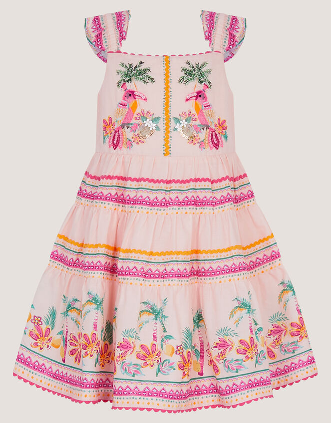 Baby Tina Tropical Toucan Tier Dress, Pink (PINK), large