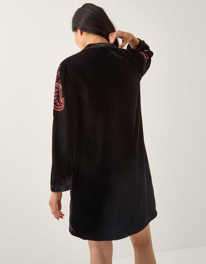 Faye Floral Velvet Mini Tunic Dress, Black (BLACK), large