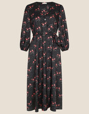 Floral Print Wrap Dress, Black (BLACK), large