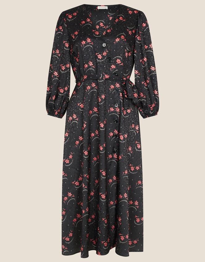 Floral Print Wrap Dress, Black (BLACK), large