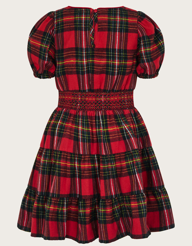 Puff Sleeve Tartan Dress, Red (RED), large