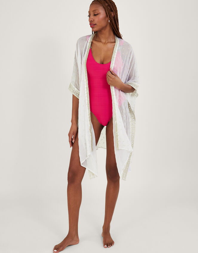 Foil Print Embroidered Cover-Up, , large