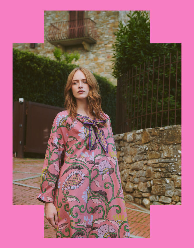 One Hundred Stars Giant Kantha Pussybow Midi Dress, , large