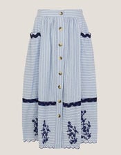 Cara Embroidered Stripe Midi Skirt, Blue (BLUE), large