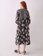 East Kaira Geometric Monochrome Midi Dress, Black (BLACK WHITE), large