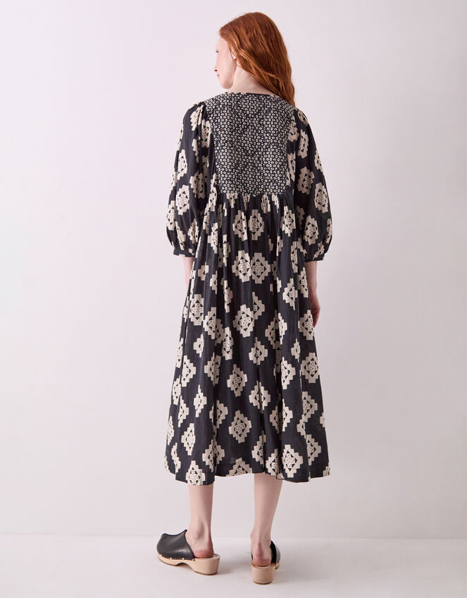 East Kaira Geometric Monochrome Midi Dress, Black (BLACK WHITE), large