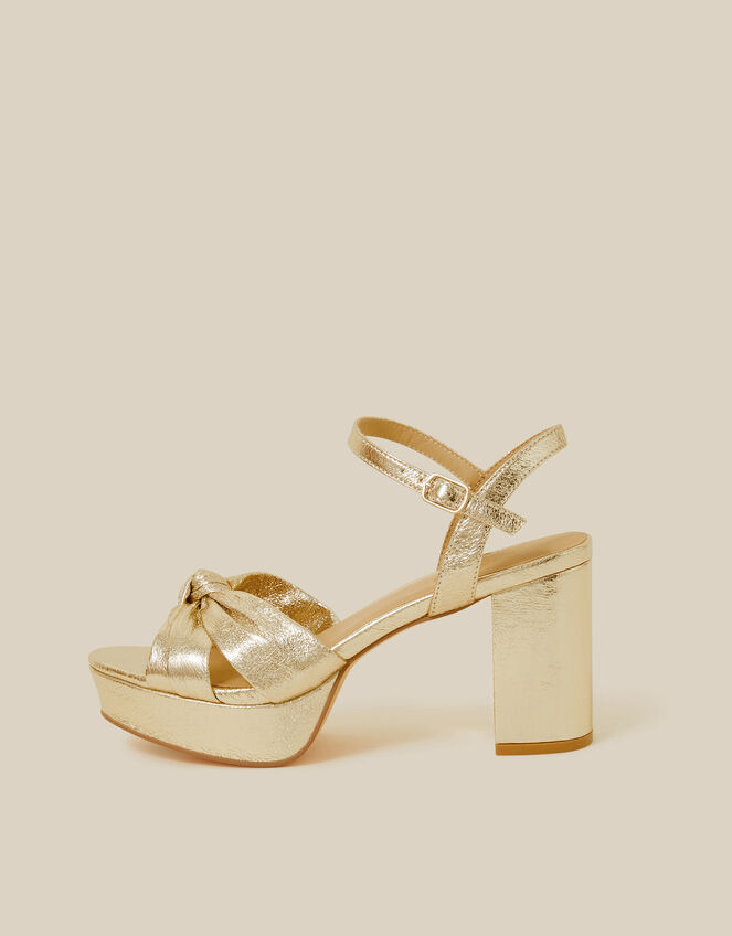 Metallic Twist Knot Platform Heels, Gold (GOLD), large