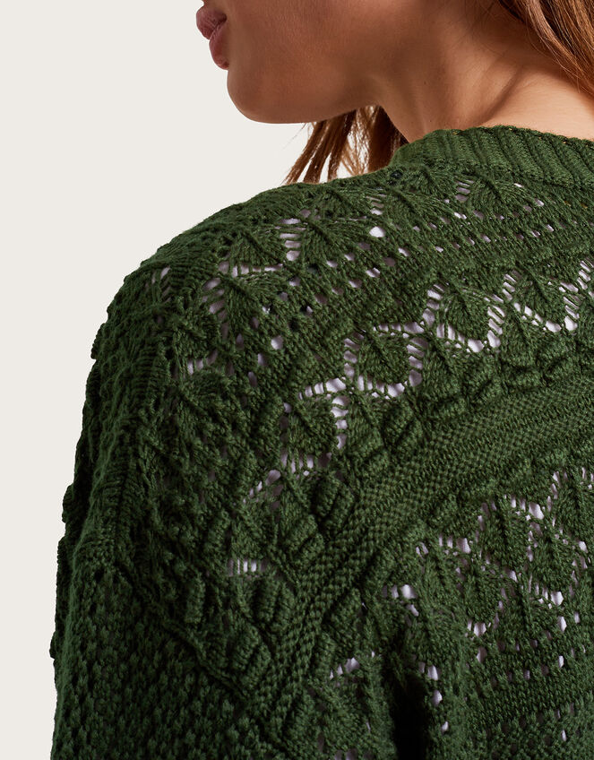 Phea Pointelle Cardigan, Green (KHAKI), large