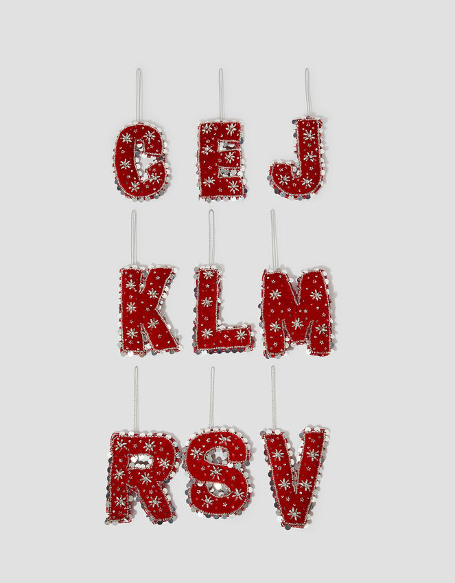 Embellished Velvet Initial Christmas Tree Decoration, Red (RED), large