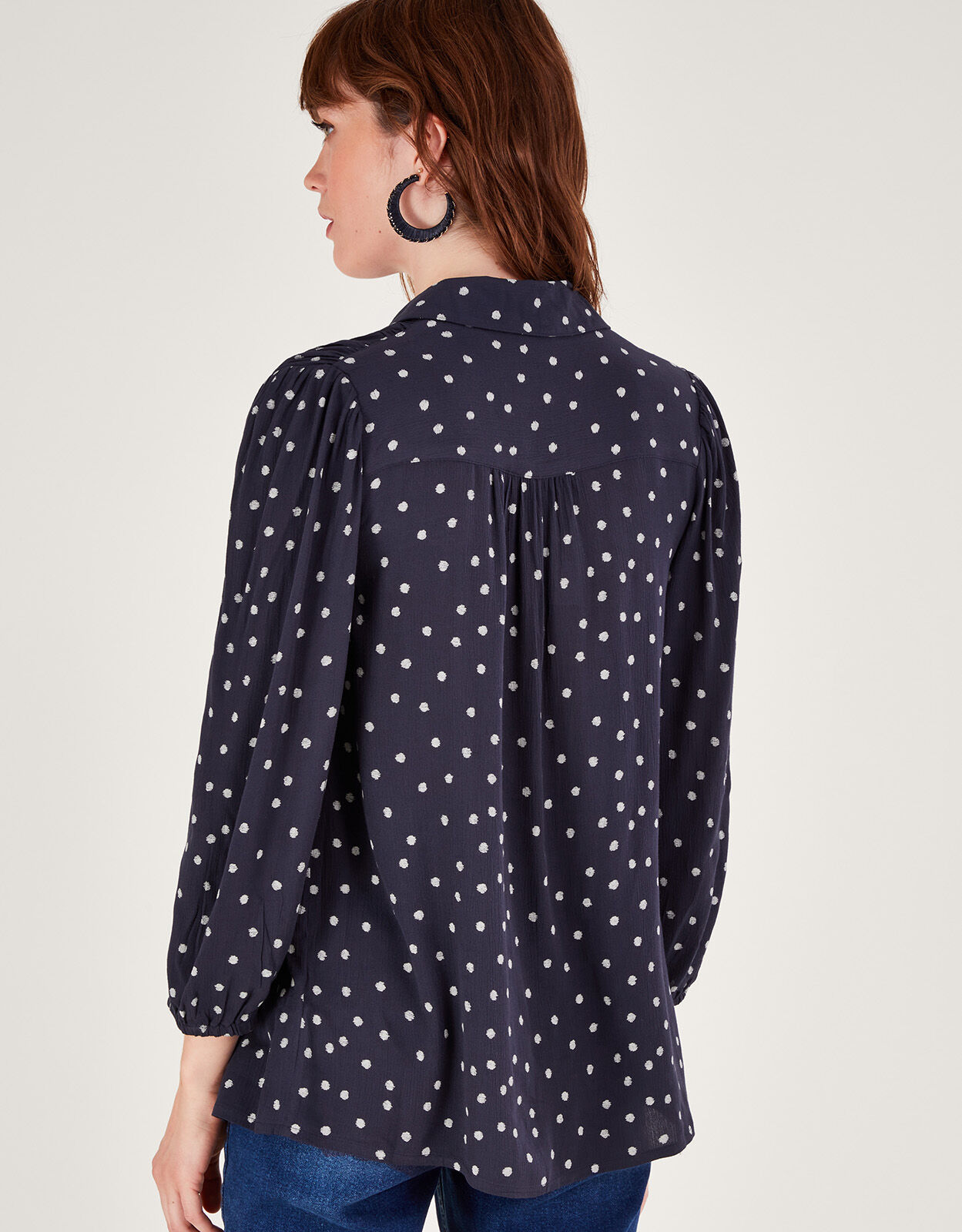 Navy and white 2024 spotted blouse