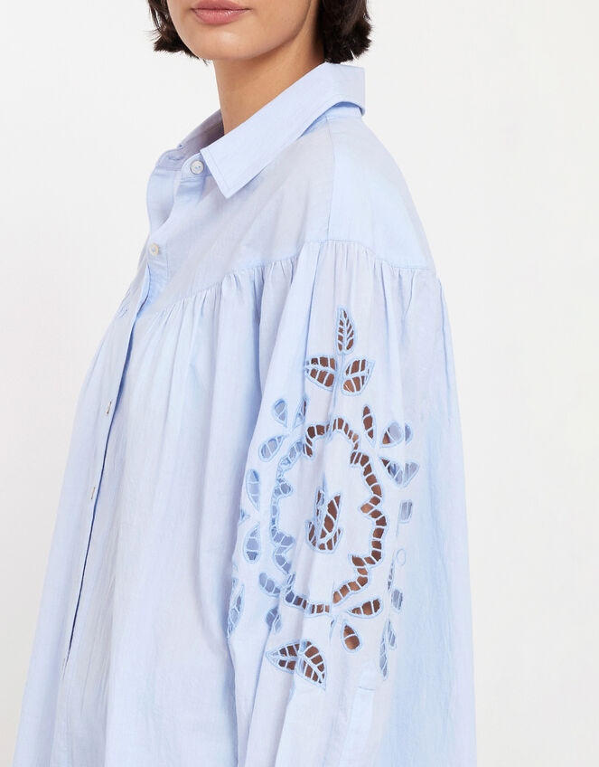 East Cutwork Oversized Shirt, Blue (BLUE), large