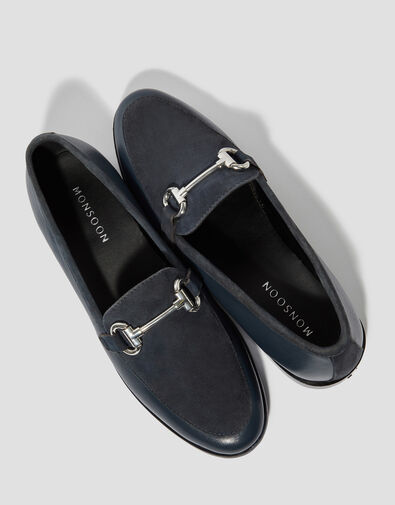 Suede Leather Loafers, Blue (NAVY), large