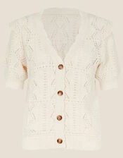 Pointelle Pattern Short Sleeve Cardigan, Ivory (IVORY), large