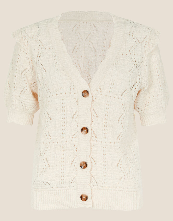 Pointelle Pattern Short Sleeve Cardigan, Ivory (IVORY), large