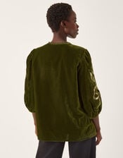 Ezra Embroidered Velvet Top, Green (GREEN), large