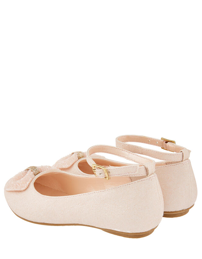 Megan Shimmer Ballerina Shoes with Beaded Bow, Pink (PALE PINK), large