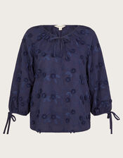 Ivy Floral Embroidered Blouson Blouse, Blue (NAVY), large