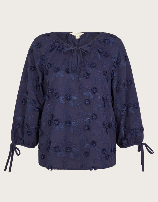 Ivy Floral Embroidered Blouson Blouse, Blue (NAVY), large