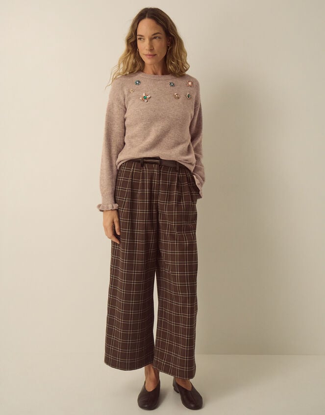 Britt Brooch Crew Neck Jumper, Mink (MINK), large