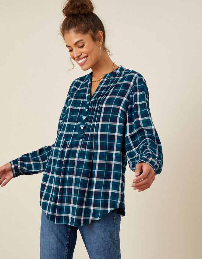 Check Button-Through Top, Blue (BLUE), large